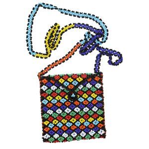 VINTAGE Mini Beaded Crossbody Bag Geometric Stripe Pattern Boho Kitsch